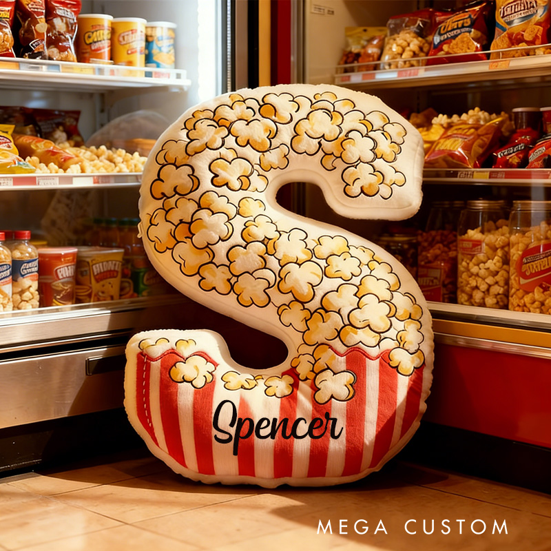Personalized Popcorn Alphabet Throw Pillow Graphic 3D Print Letter Pillow with Name for Kids Boys Girls Family Baker Christmas Gift 
