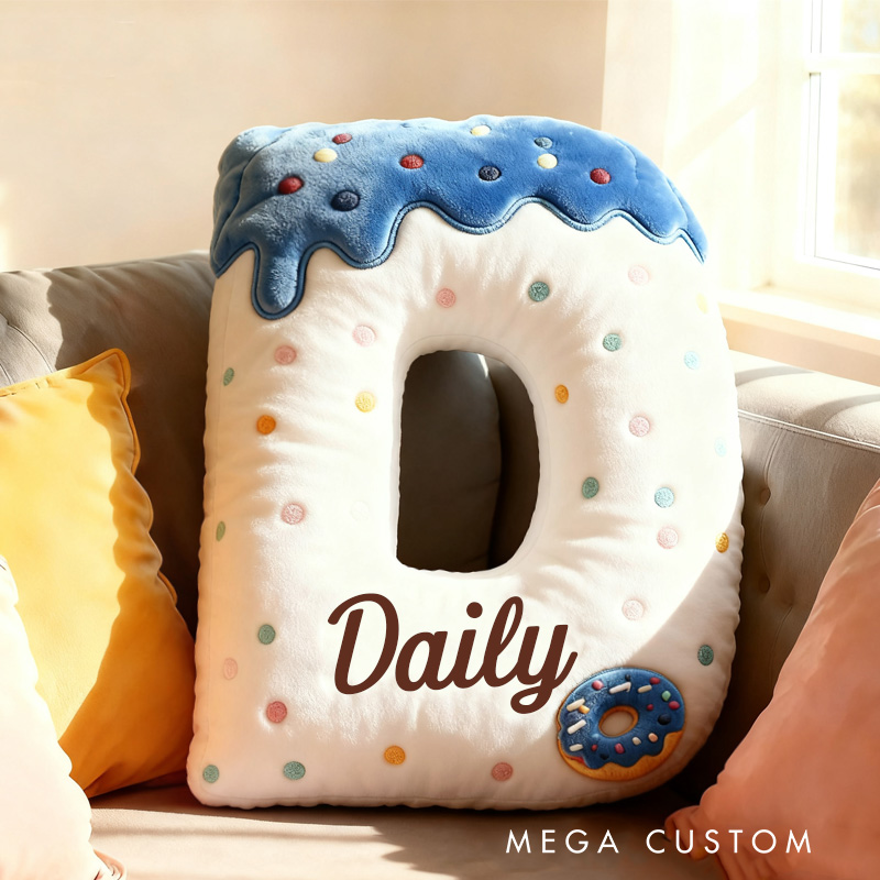 Personalized Blue Donut Alphabet Throw Pillow Graphic 3D Print Donut Letter with Name for Kids Boys Girls Family Baker Christmas Gift 