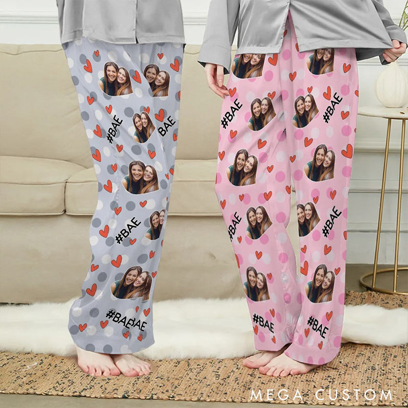 Personalized Valentine's Day Couple Faces Photo Matching Pajama Pants Custom Man Woman Photo Portrait Soft Pjs Bottoms Anniversary Gift for Him Her