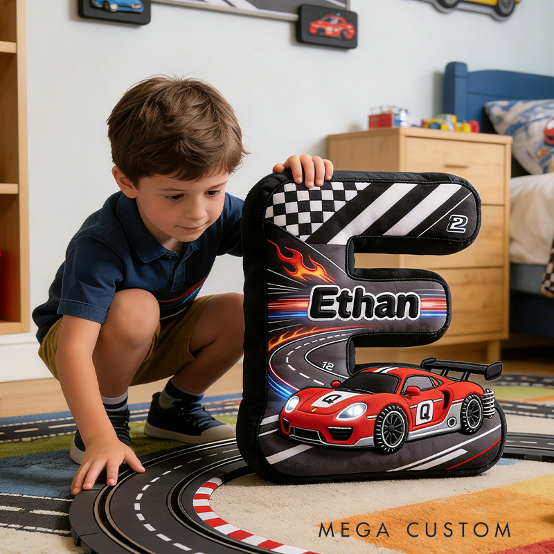 Personalized Racing Car Letter Pillow a Gift for Baby Children's Day Gift