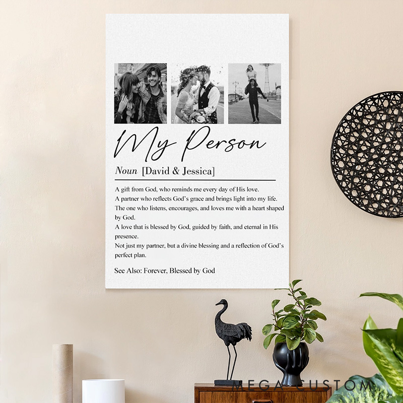 Personalized My Person Definition Photo Collage Frameless Poster with Custom Couple Names and Photo Valentine Wall Art Religious Gift for Couple