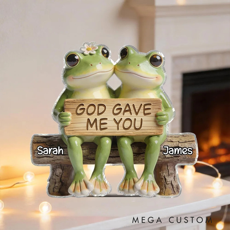 Personalized God Gave me you Sweet Frog Couple Bench Scene Custom Shaped Acrylic Plaque with Names Love Keepsake Religious Gift for Couple