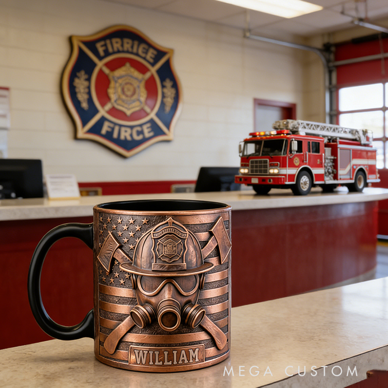 Personalized Firefighter Gifts Custom Name Mug Proud Firefighter Coffee Cup Fireman Helmet Design Gift for Fire Department Heroes