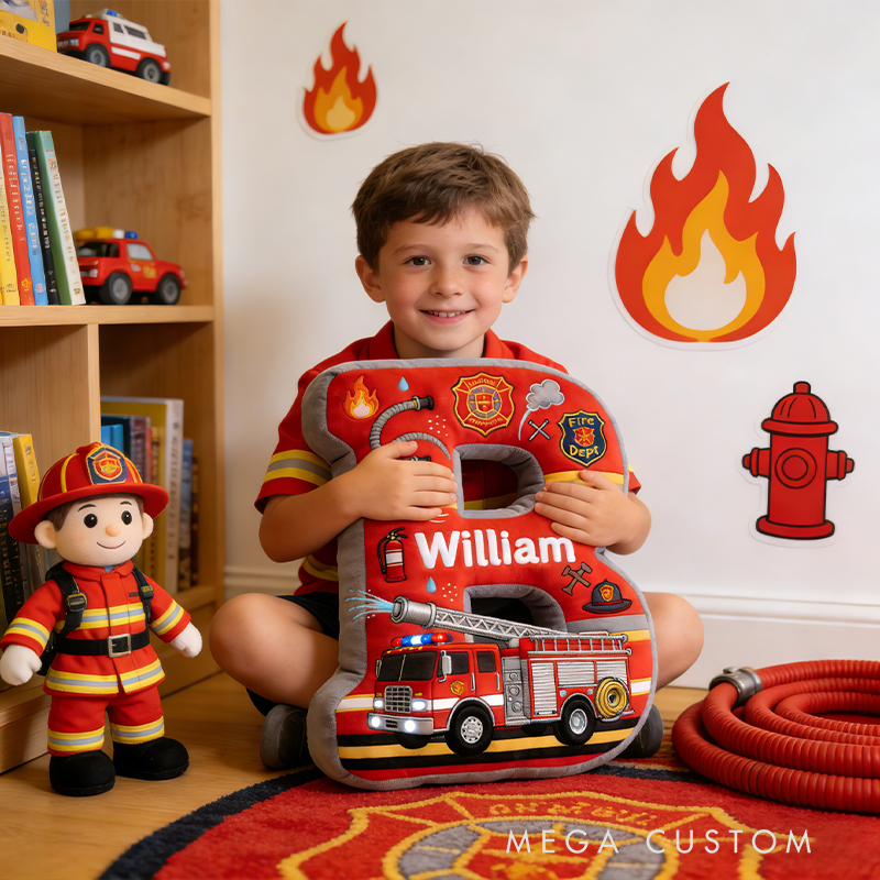 Personalized Fire Truck Letter Pillow a Gift for Baby Children's Day Gift