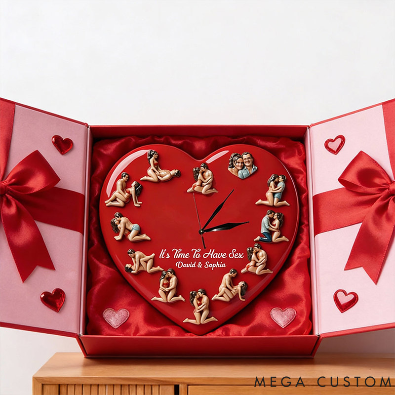 Personalized Couple Photo It's Time To Have Sex LED Light Wall Clock Custom Wall Clock with Couple Face Portrait Anniversary Gift Valentine's Day Gift