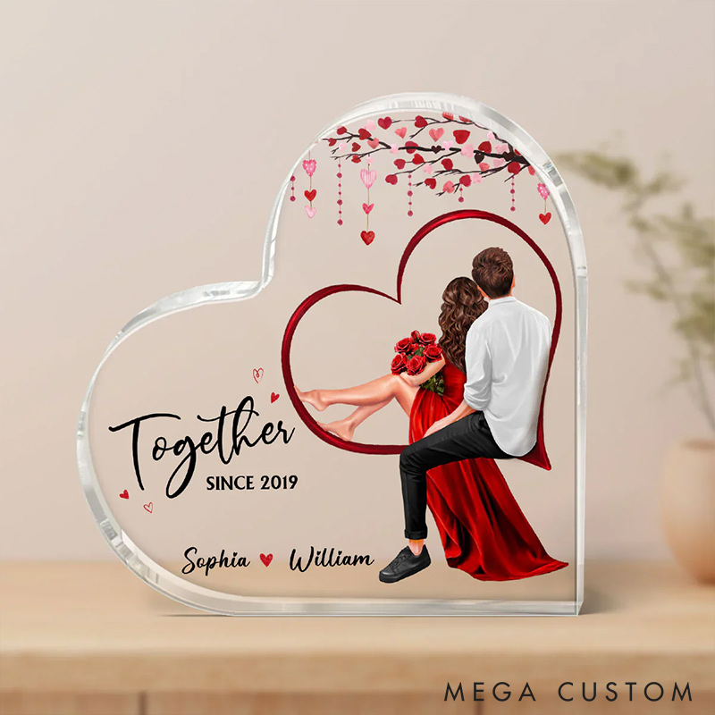 Personalized Couple Together Since Acrylic Plaque Custom Names Valentine's Day Gift for Husband Wife Gift For Couples Heart Shaped Acrylic Plaque