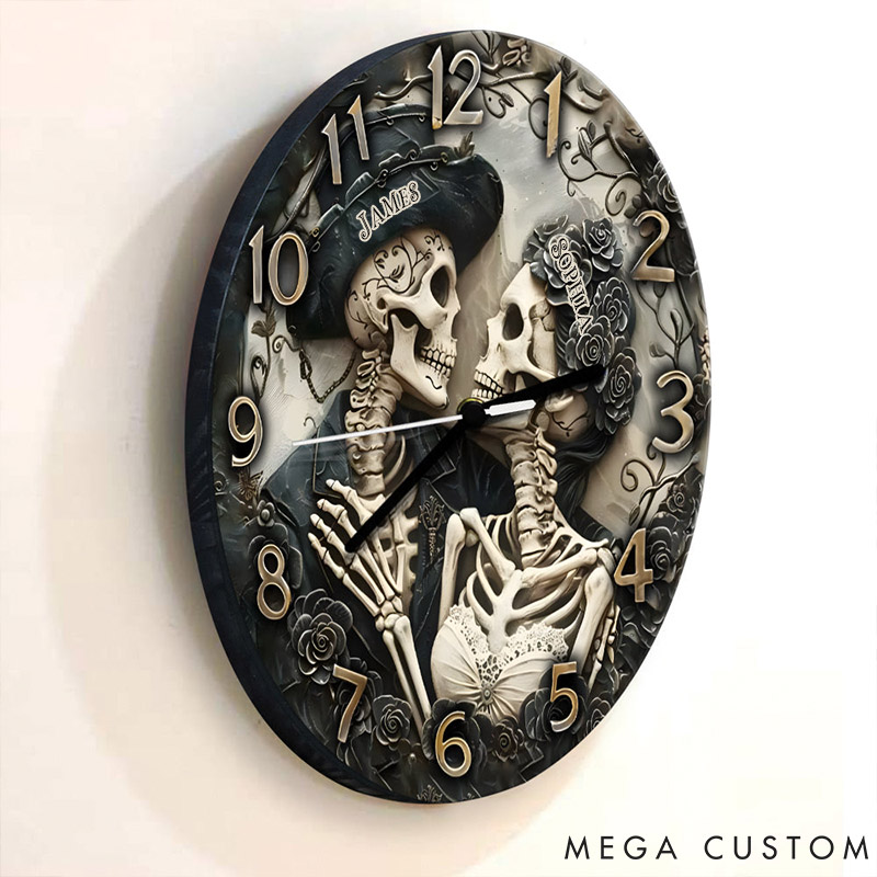 Personalized Skeleton Couple Till Death Do Us Part Wall Clock Custom Retro Gothic Graphic 3D Printed Wall Clock Anniversary Gift Valentine's Day Gift
