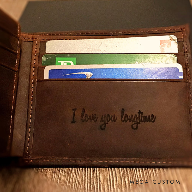 Personalized Handcrafted Leather Mens Wallet Anniversary Gift for Husband Dad