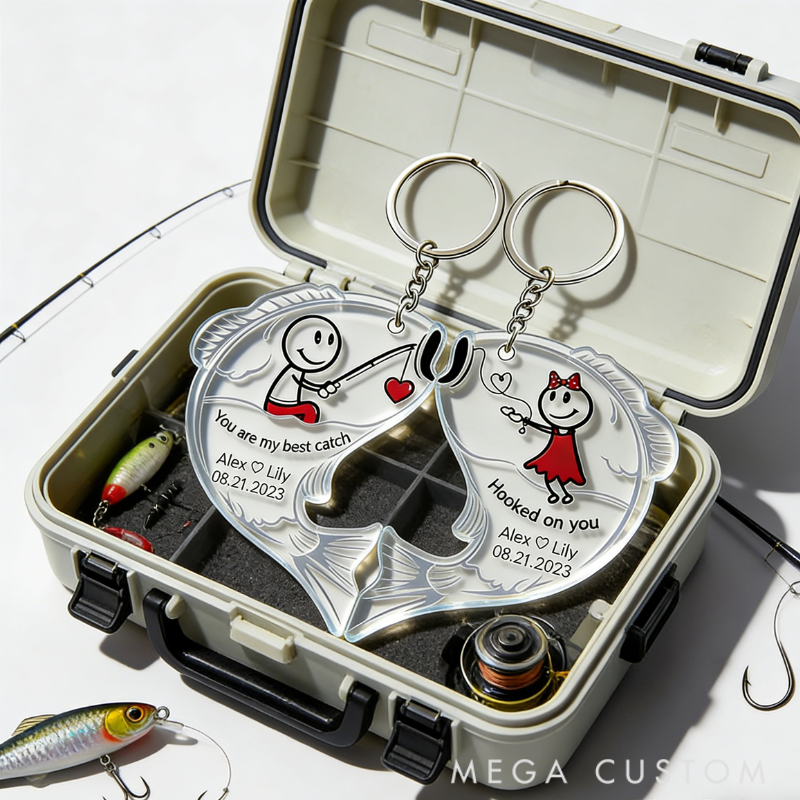 Personalized Fishing for Love Couple Keychain Engraved Keychain Metaphorical Holiday Gift for Partners