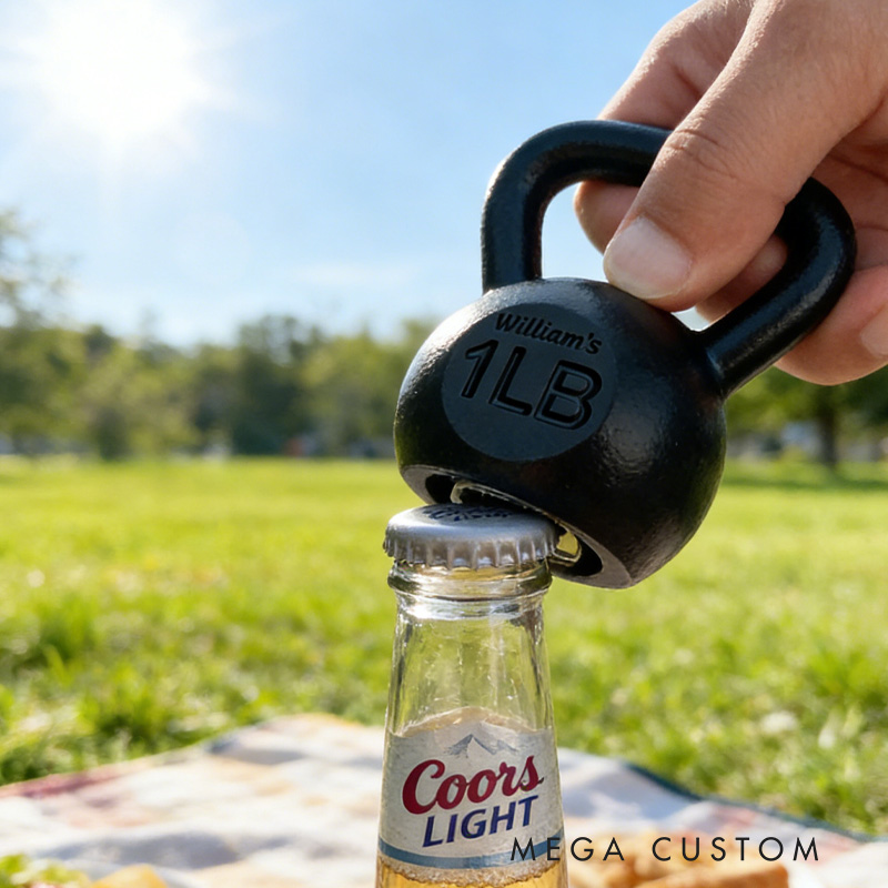 Personalized 1lb Kettlebell Bottle Opener Handmade Genuine CastIron with Authentic Plating for Gym Lovers