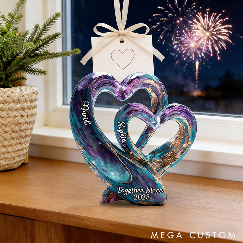 Personalized Double Heart-Shaped Couple 2D Flat Acrylic Plaque Elegant Love Keepsake Valentines Gift for Wife Husband Anniversary Gift for Him Her