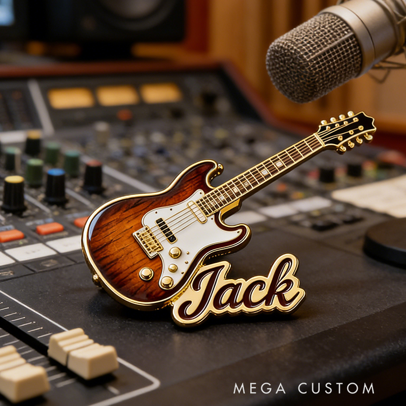 Personalized Custom Stained Glass Guitar Enamel Pin – Personalized Name Lapel Pin for Guitarists & Music Lovers