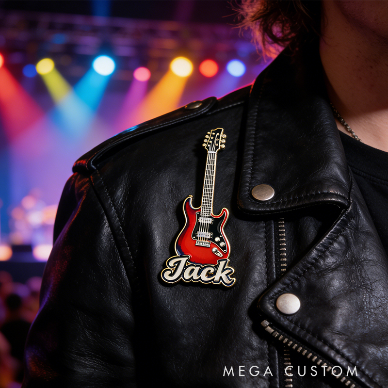 Personalized Custom Electric Guitar Enamel Pin – Personalized Name Lapel Pin for Rock Musicians & Guitar Lovers