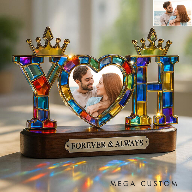Personalized Couple Photo Heart Shaped Stained Glass Ornament the Perfect Valentine's Day Gift