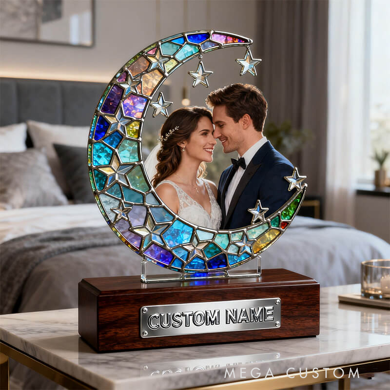 Personalized Stained Glass Moon Photo Ornament the Perfect Valentine's Day Gift