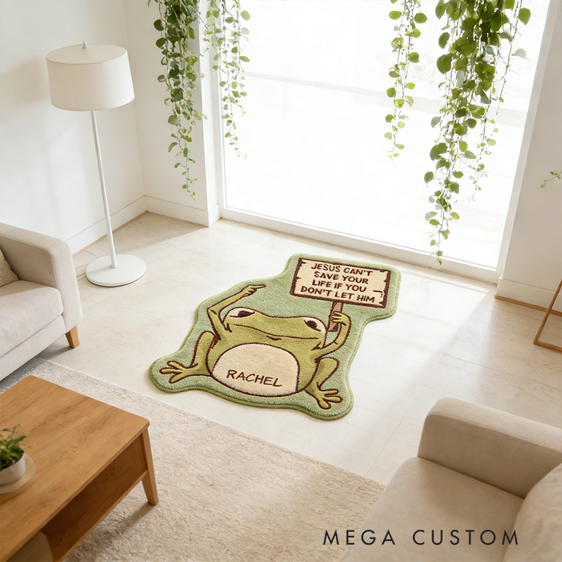 Personalize Jesus Save you Frog Christian Rug with Custom Name Faith Rug Religious Gift Christian Gift for Jesus Lover