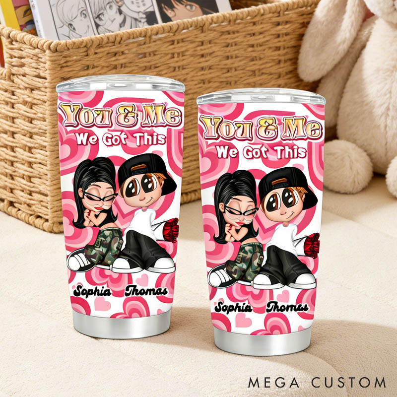 Personalized Cartoon Couple Tumbler You and Me We Got This y2k Couple Tumbler Valentines Gift for Husband Wife Couple Anniversary Gift