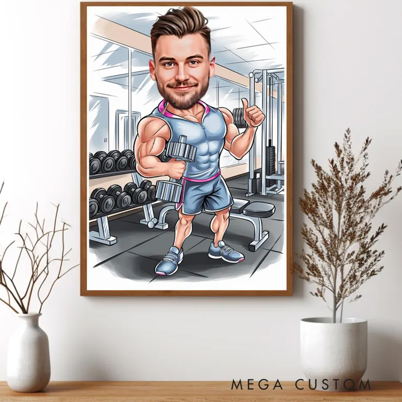 Personalized Fitness Cartoon Portrait Fitness Caricature Gift for Weight Lifter Gym Lover