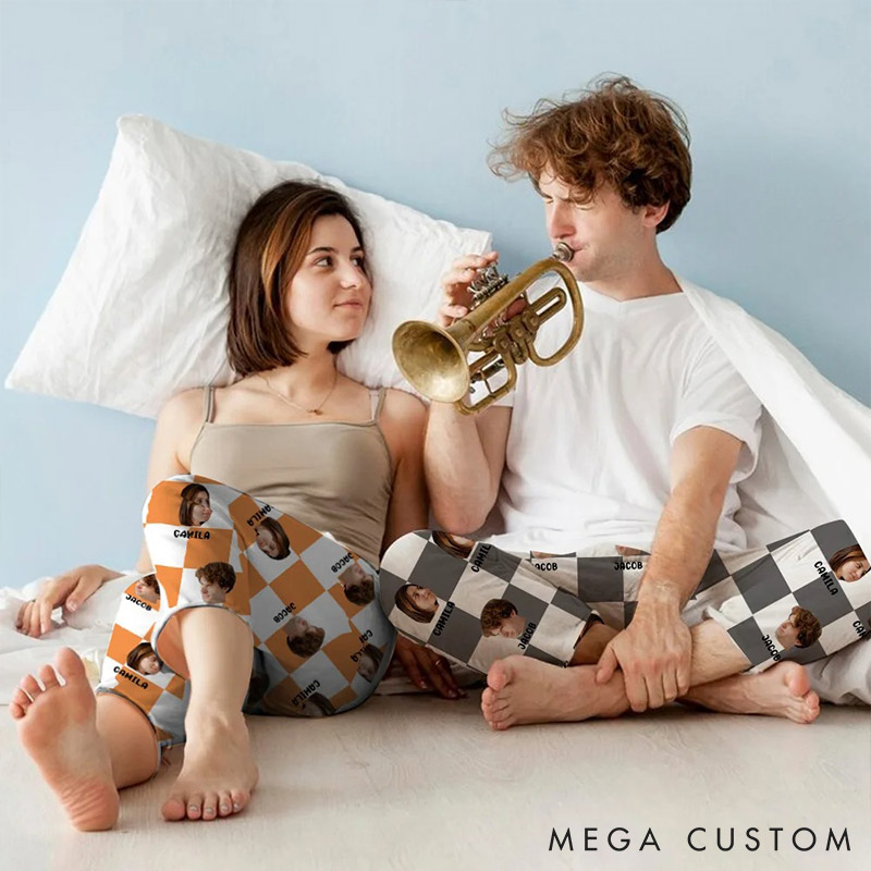 Personalized Valentine's Day Couple Faces Photo Matching Pajama Pants Custom Man Woman Photo Portrait Soft Pjs Bottoms Anniversary Gift for Him Her