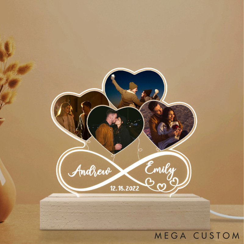 Personalized Infinity Infinity Love Heart Balloons LED Lamp Custom 3D LED Light Gift for Couple Valentines Gift Husband Wife Girlfriend Boyfriend