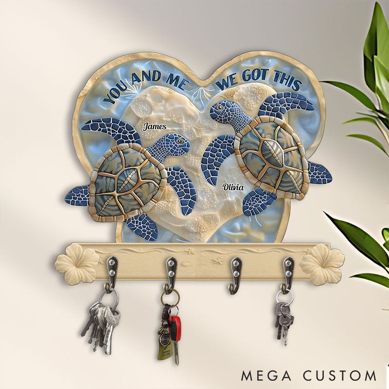 Personalized Couple Turtle You And Me We Got This Wooden Key Holder Custom Ocean Style Graphic 3D Printed Effect Key Hanger Valentines Day Gift