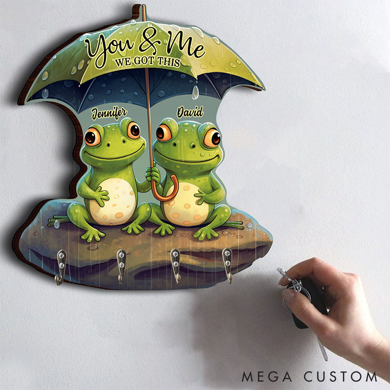 Personalized Couple Frog You And Me We Got This Wooden Key Holder Custom Shaped Graphic 3D Printed Effect Key Hanger Anniversary Valentines Day Gift