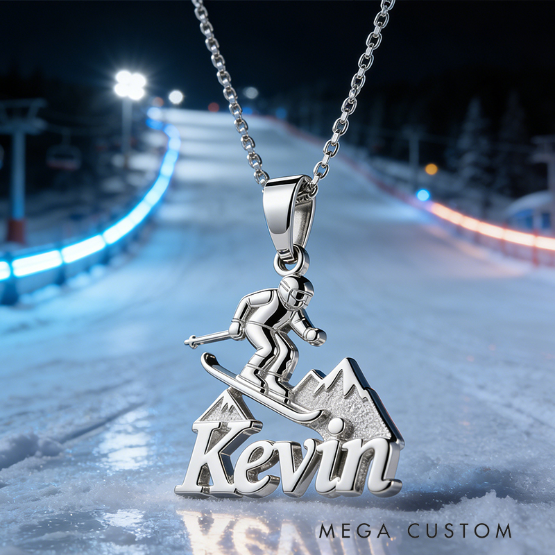 Personalized Skiing Name Necklace the Perfect Gift for Ski Lovers