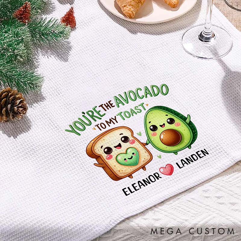 Personalized Cute Food Pattern Tea Towel with Name Custom Kitchen Towel Anniversary Valentine's Day Gift for Couple