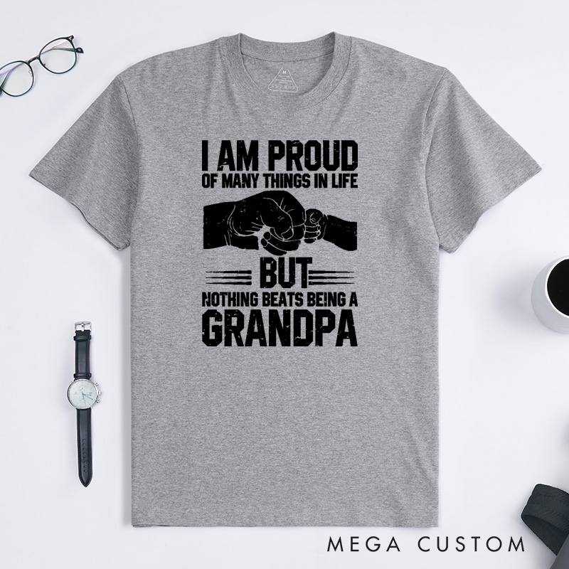 Personalized Grandpa T-Shirt Custom I Am Proud Nothing Beats Being a Grandpa Gift for Grandfather Father's Day Birthday Comfortable Cotton Shirt