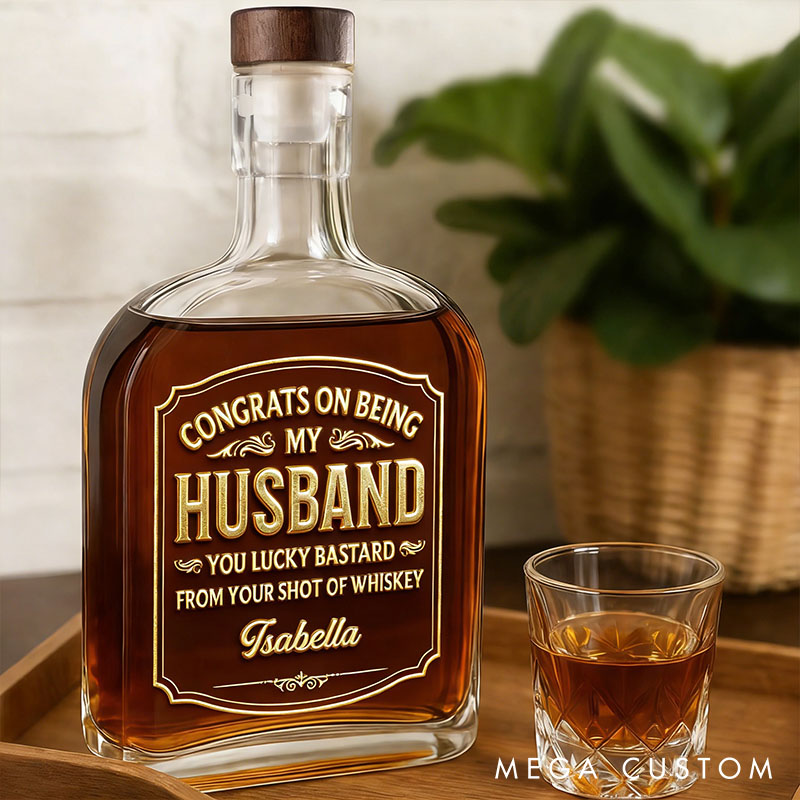 Personalized Cheers To My Amazing Husband Whiskey Bottle 3D Effect Graphic Congrats on Being My Husband Valentine's Anniversary Gift for Husband