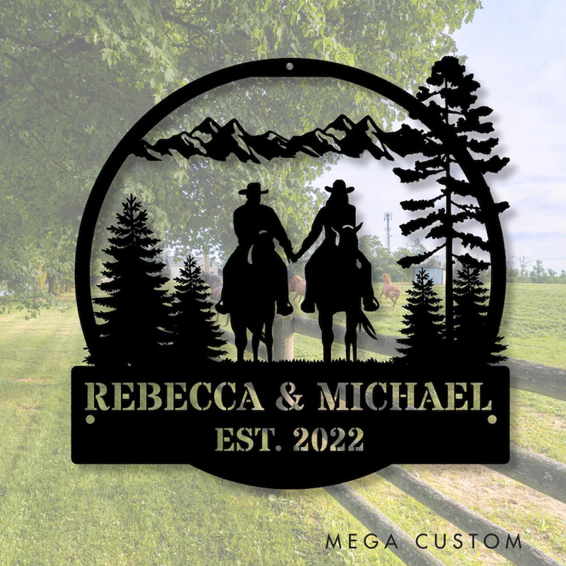 Personalized Horse Riding Couple Metal Sign Anniversary Gifts Wedding Gift for Couple Equestrian Art for Riding Lovers