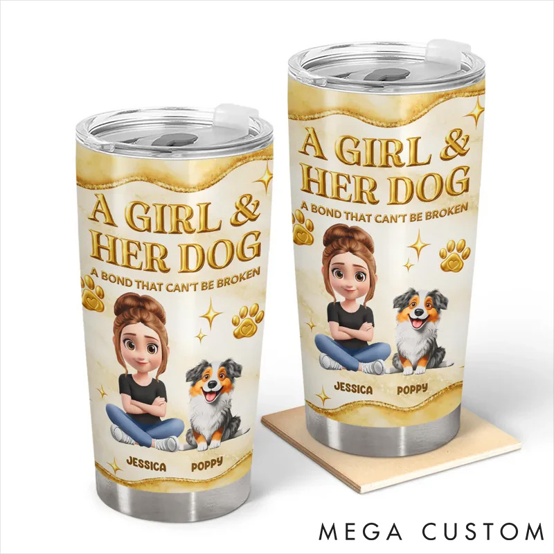 Personalized Dog Lover A Girl and Her Dogs 3D Golden Effect Gift for Dog Lovers 20oz Tumbler