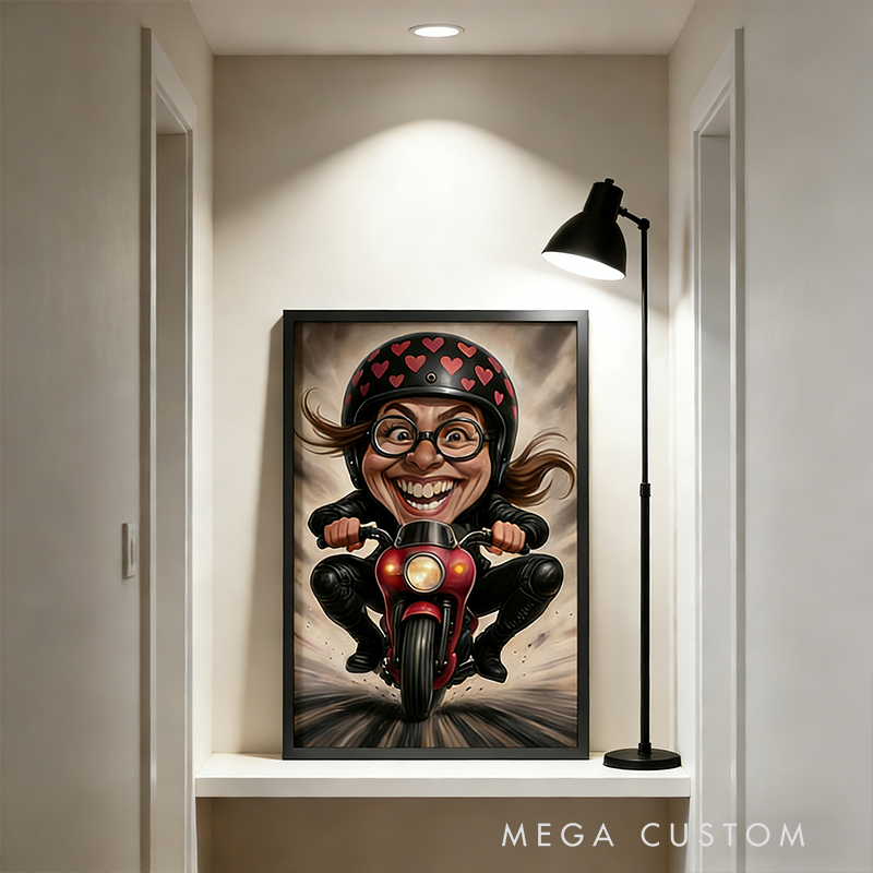 Personalized Biker Gifts Custom Motorcycle Caricature Portrait from Photo Funny Rider Poster Artwork for Motorbike Lovers