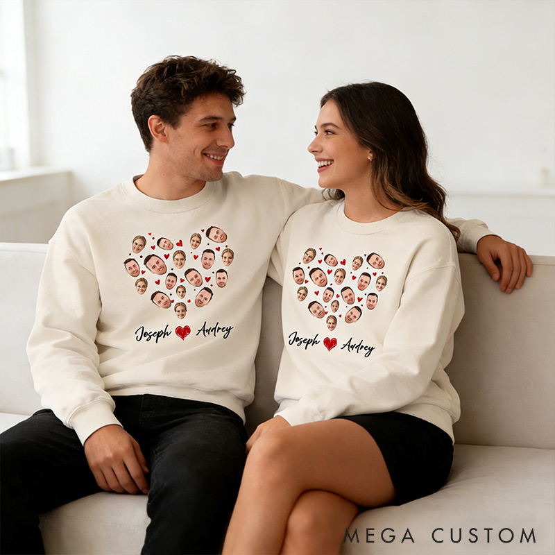 Personalized Custom Photo and Name Crewneck Valentine's Day Sweatshirt with Name Valentine's Day Gift for Man Woman Anniversary Gift