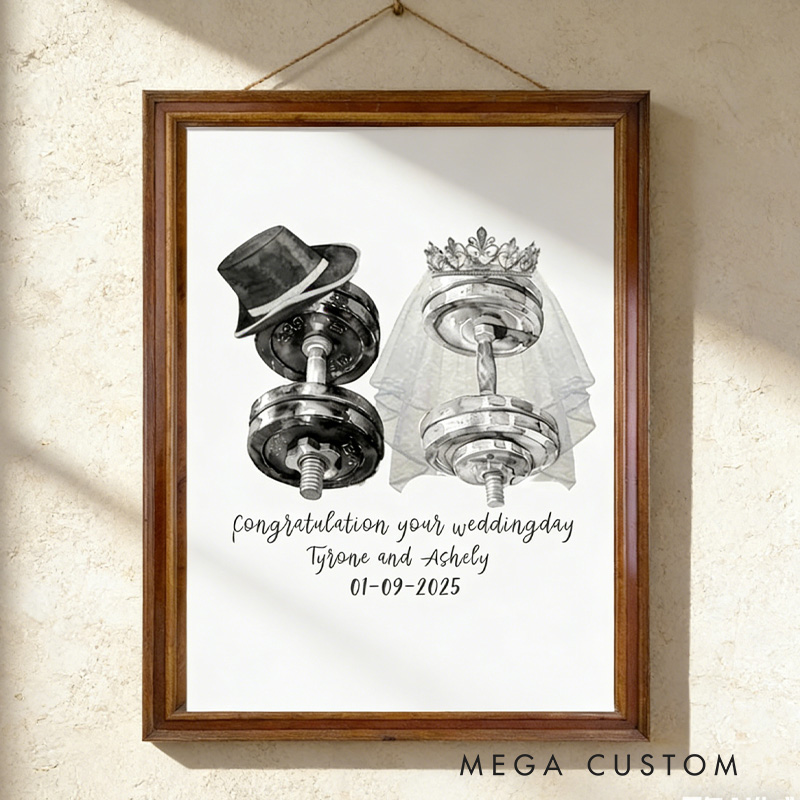 Personalized Gym Protaint Wedding Poster Wall Art Weights Dumbbells Fitness Gift for Gym Lover