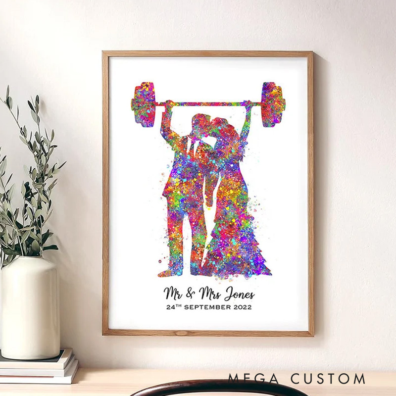 Personalized Gym Protaint Fitness Couple Watercolour Print Gym Art Decor Gift for Gym Lover