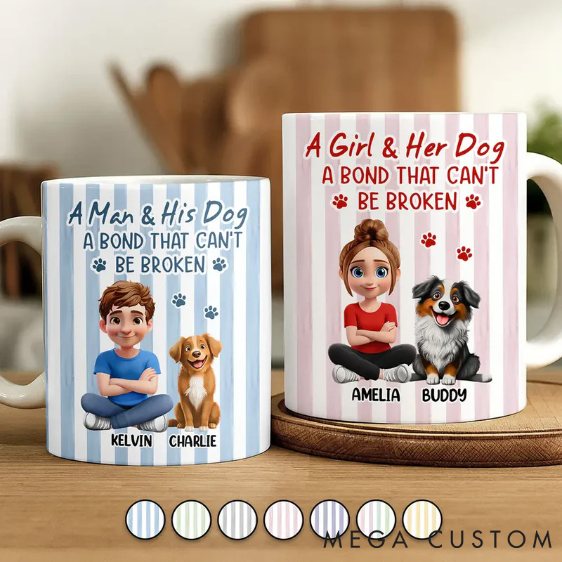 Personalized Dog Lover A Girl and Her Dog Stripe Colors Personalized  Unique Gift for Pet Lovers for Dog Lovers Mugs