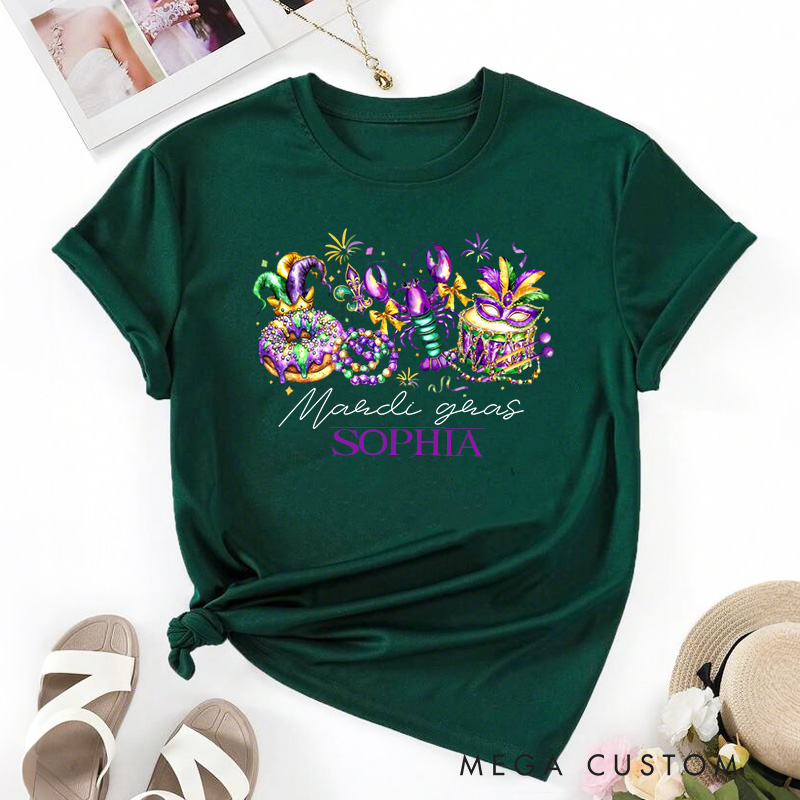 Personalized Retro Mardi Gras Classic T-shirts Mardi Gras Donut Shirt with Name Louisiana Tee Gift for Women Her Baking Lover