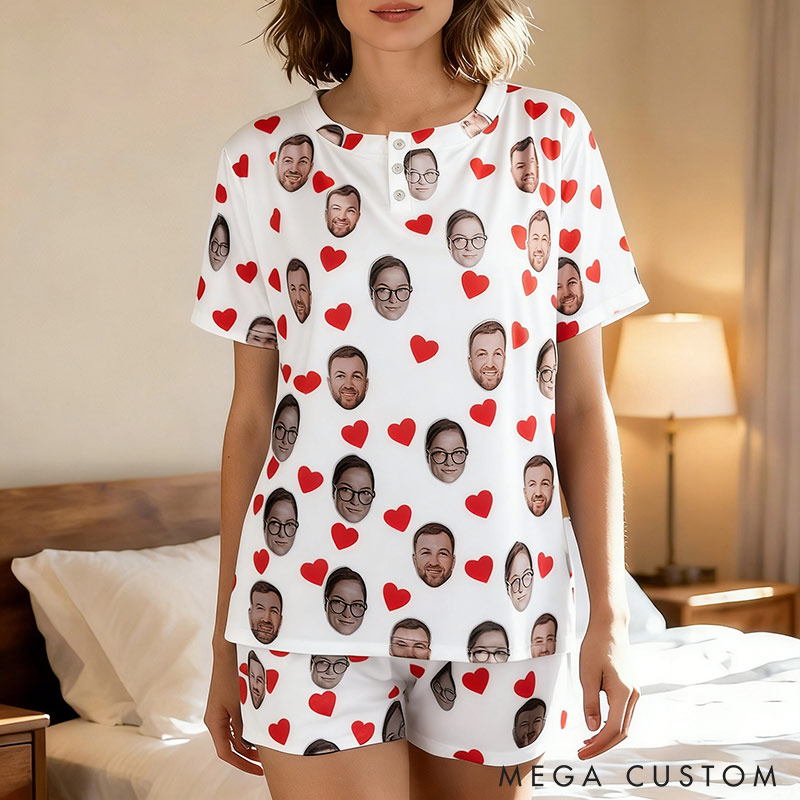 Personalized Multi-Color Portrait Face Photo Women Men Pajamas Set Home Wear Valentine's Day Anniversary Gift for Him Her Couple