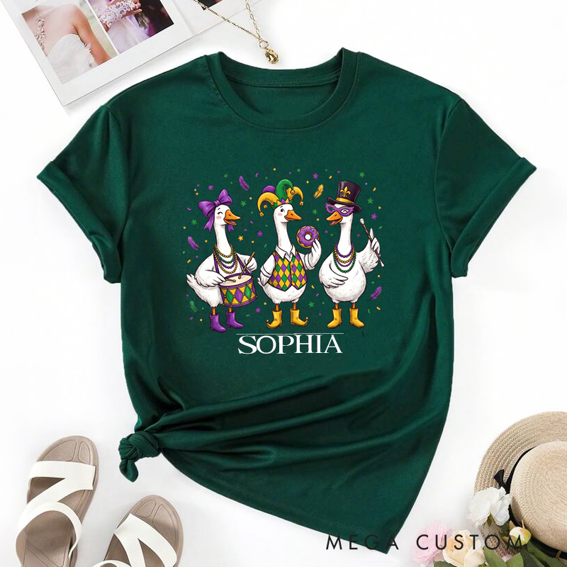 Personalized Mardi Gras Goose Sublimation Classic T-shirts King Cake Donut Shirt with Name Louisiana Tee Carnival Coquette Tee for Baker Baking Lover