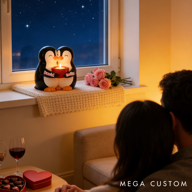 Personalized Adorable Penguin Couple Candle Holder 3D Printed Cute Penguin Candle Holder Couple Valentine's Gift