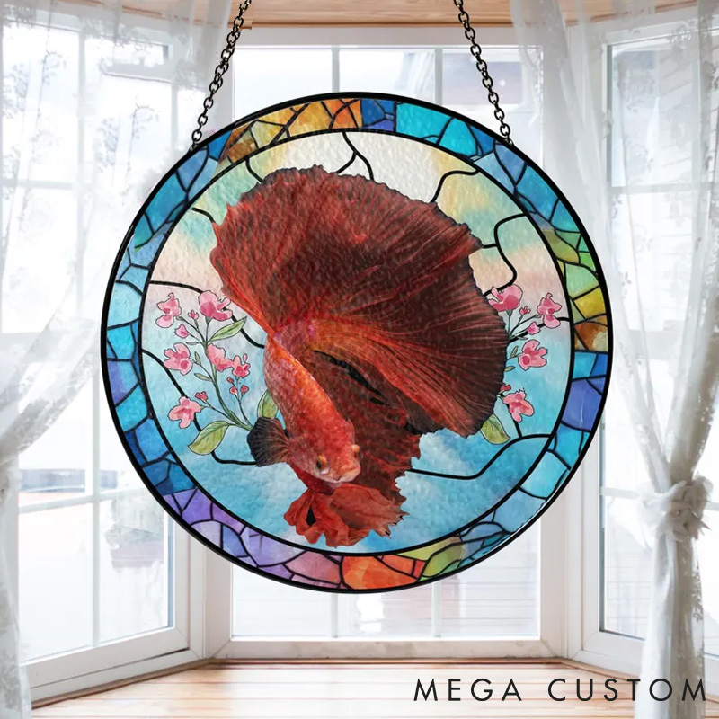 Personalized Pet Lover GoldFish Portrait Art Fish Gift for Fish Lovers Sun Catcher