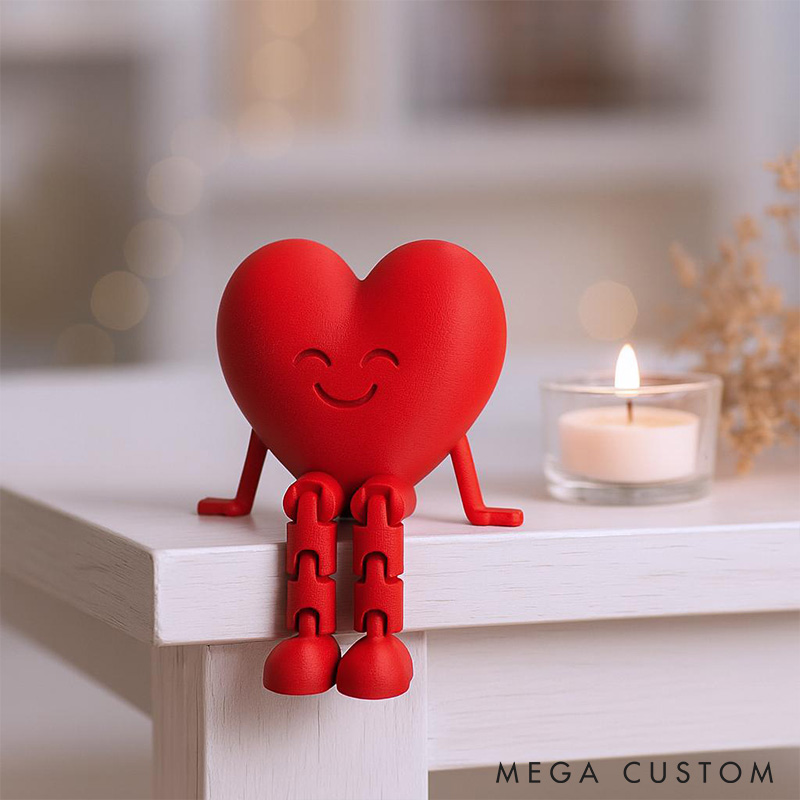 Personalized Valentine's Day Heart Decor with Dangling Legs Custom Couple 3D Printed Red Heart Table Sign with Text Valentine's Day Anniversary Gift