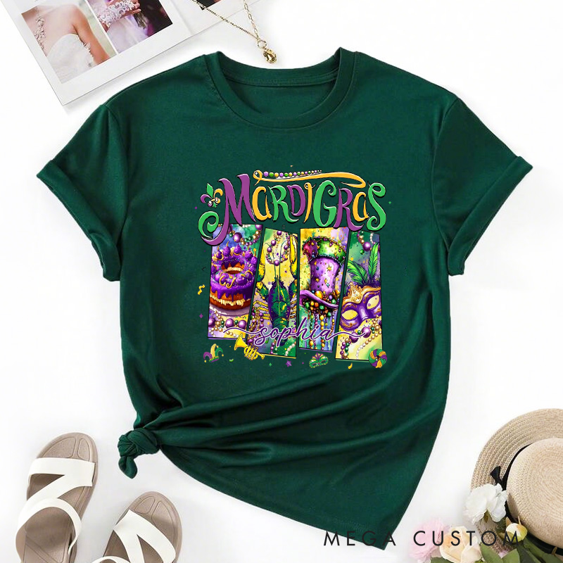 Personalized Mardi Gras Donut Sublimation Classic T-shirts King Cake Tshirt with Name Louisiana Shirt Carnival Coquette Tee for Baker Baking Lover