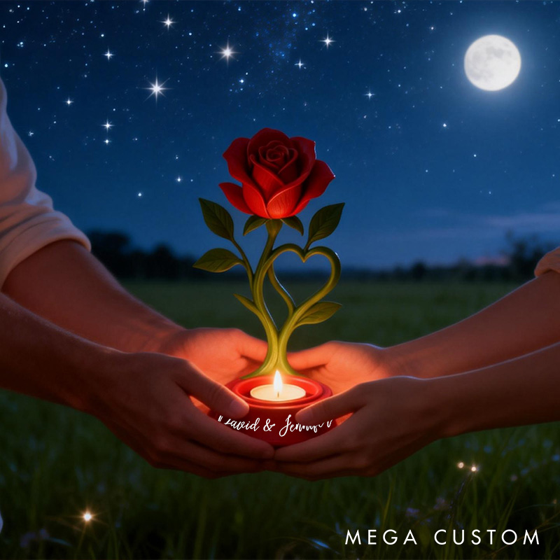 Personalized Romantic Rose Candle Holder Eternal Rose Gift Couple Valentines 3D Rose Candle Ring Holder Gift