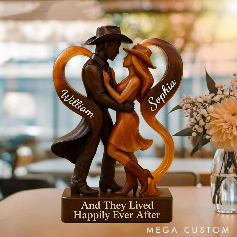 Personalized Cowboy Cowgirl Couple Happily Ever After 2D Flat Acrylic Plaque Elegant Love Keepsake Valentines Gift for Wife Husband Anniversary Gift for Him Her
