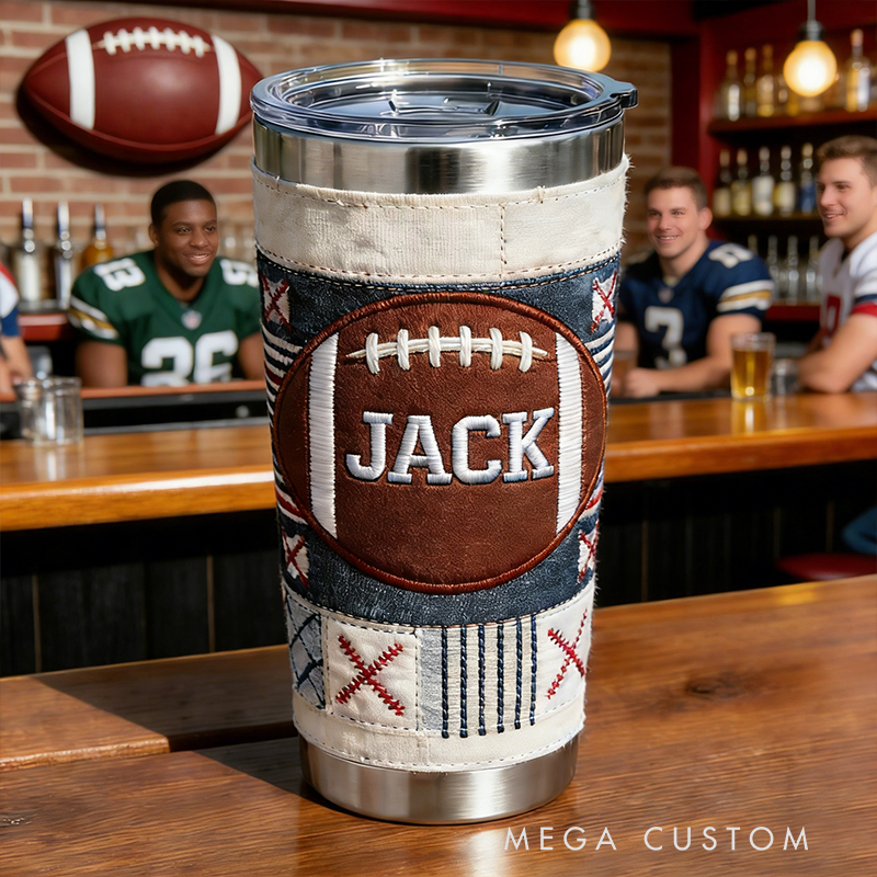 Personalized Custom Football Embroidered Insulated Tumbler – Personalized Stainless Steel Cup for Football Fans
