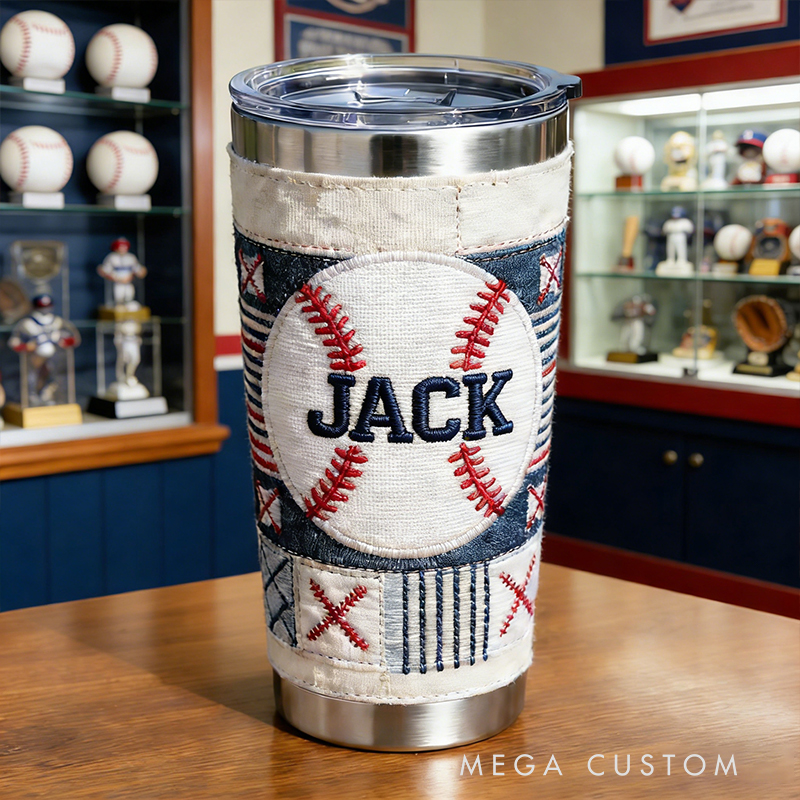 Personalized Baseball Embroidered Stainless Steel Tumbler – Insulated Cup for Baseball Fans