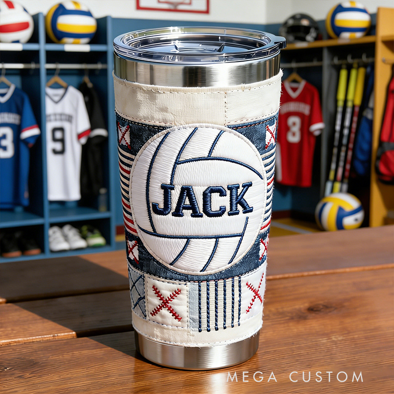 Personalized Volleyball Embroidered Stainless Steel Tumbler – Insulated Cup for Volleyball Enthusiasts