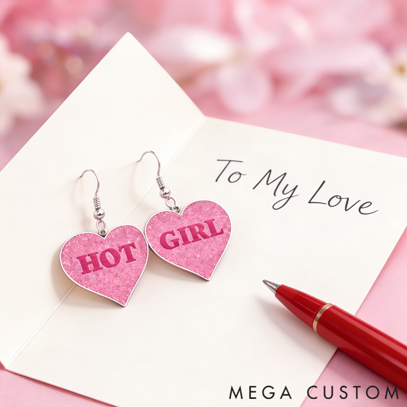Personalized Heart Shaped Barbie Style Earrings Custom Name Holiday Gift for Her